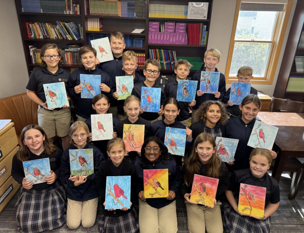 Class holding paintings