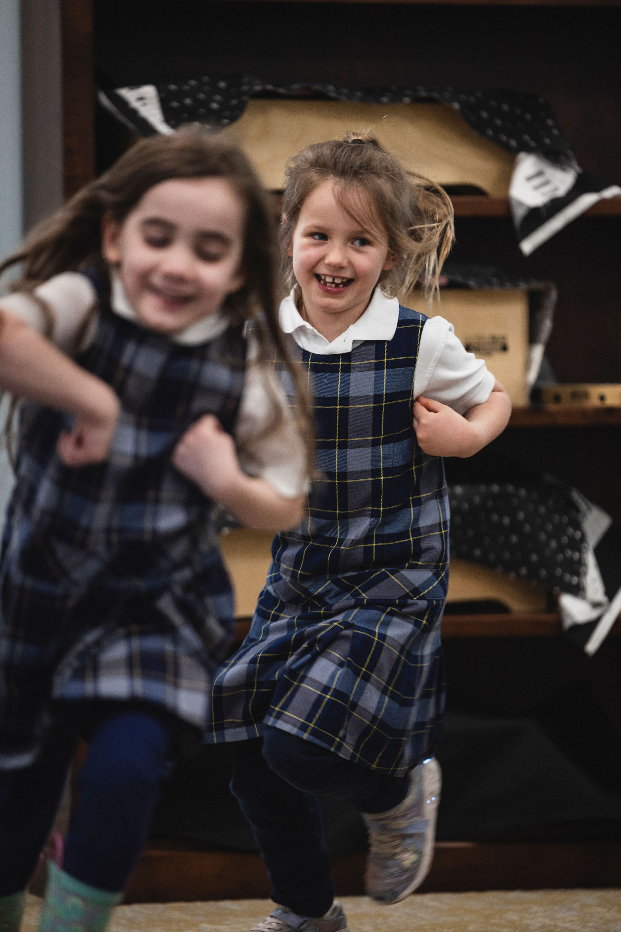 girls running laughing in choir