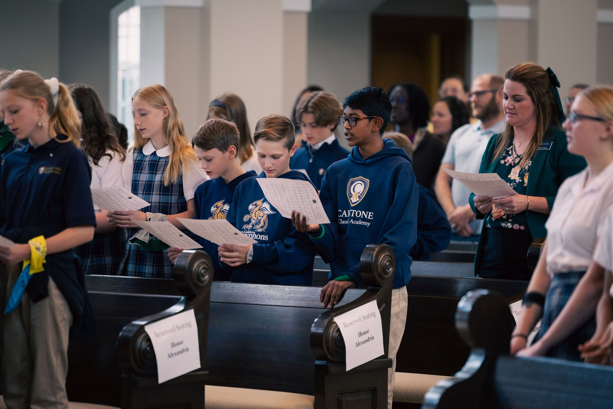 boys in chapel with gryphon gear